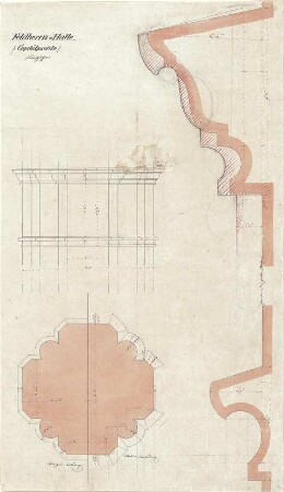 Gärtner, Friedrich von; München; Feldherrnhalle - Kapitell - Profile (Grundriss, Schnitt, Detail)
