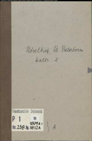 Zivilstandsregister der katholischen Gemeinde Hövelhof, Kreis Paderborn (A 1809, 1812). (Gemeinde: Katholische Gemeinde Hövelhof)