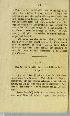 4. Cap. Om kökens inrättning, efter bildade folks behof