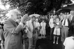 1978 Medizin 26. Juni bis 30. Juni; Maikäferrede: Konrad Lorenz mit Reporter, Baronin Dées de Sterio, Frau Cournand, Graf Lennart Bernadotte, Gräfin Sonja Bernadotte