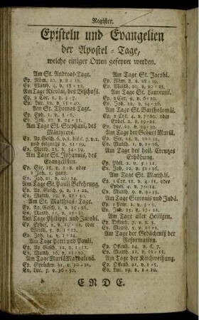Episteln und Evangelien der Apostel-Tage, welche einiger Orten gefeyrert werden.