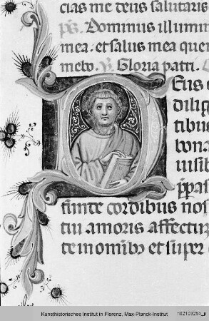 Missale Romanum : Textseite mit historisierter Initiale D: Heiliger