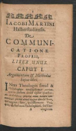 Caput I. Argumentum & Methodus huius libri.