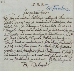 Brief an Karl Trimborn oder Max Trimborn