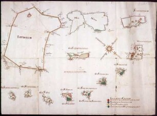 Etter zur Ertingen, Moosheim, Wilfertsweiler und Schwarzach Maßstab ca. 1 : 50000 col. handgez.