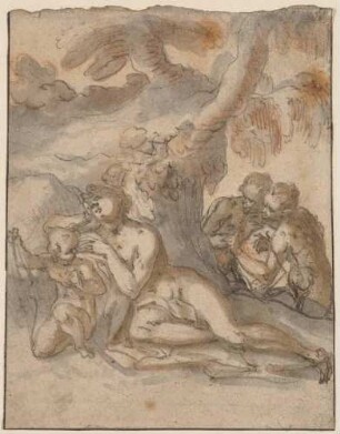 Venus und Amor von zwei Satyrn belauscht