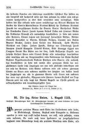 92. Die sog. kleine Union. 1. August 1523.