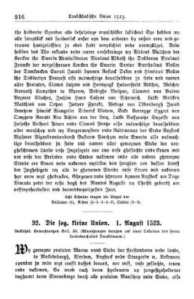 92. Die sog. kleine Union. 1. August 1523.