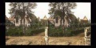 Blick auf zerstörte Kirche und Friedhof, Slype, Slijpe