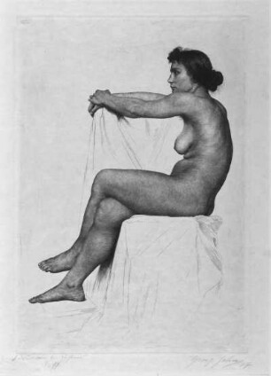 Sitzender Akt : Jahn, Georg (1869-1941). Sitzender Akt. Kupferstich; 30,5 x 20,5 cm, 1897. Dresden: Kupferstich-Kabinett A 1898-52