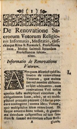 Brevis Tractatulus De Renovatione Votorum Religiosorum Tam privata, quam publica, nec non Jubilaea