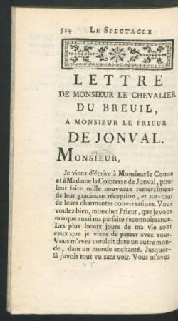 Lettre de Monsieur le Chevalier du Breuil [...]