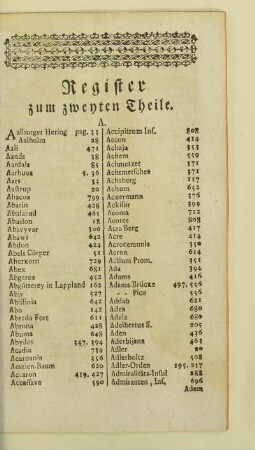Register zum zweyten Theile