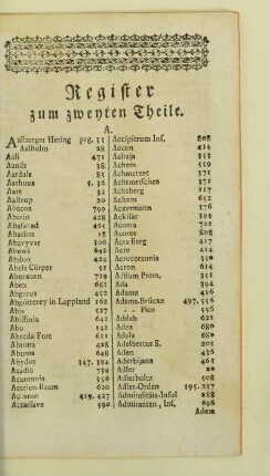 Register zum zweyten Theile