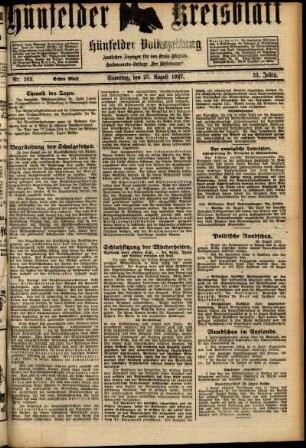 Erste Ausgabe vom Samstag, den 27. August 1927.