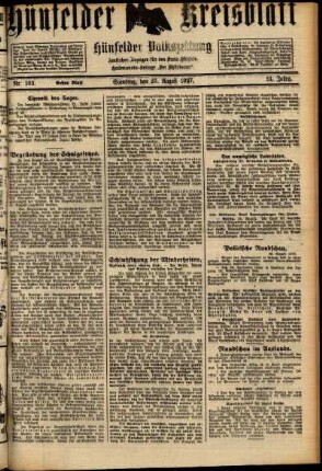 Erste Ausgabe vom Samstag, den 27. August 1927.