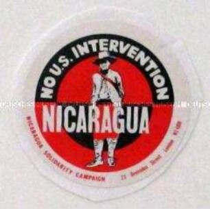 Aufkleber aus Großbritannien gegen die Einmischung der USA in Nicaragua