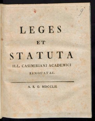 Leges Et Statuta Ill. Casimiriani Academici Renouatae