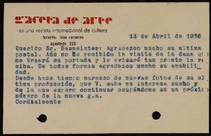 Querido Sr. Baumeister: Agradezco mucho...