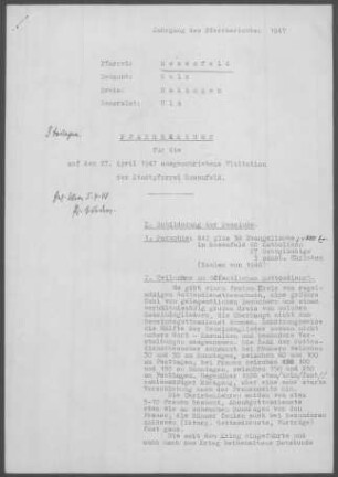 Rosenfeld: Pfarrbericht mit Visitationsbericht 1947