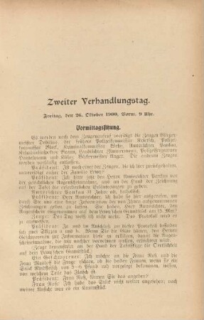 Zweiter Verhandlungstag. Freitag, den 26. Oktober 1900, Vorm. 9 Uhr