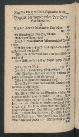 Register der vorhnehmsten Teutschen Sprüchwörter