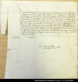 Schreiben des Häuptlings Edo Wiemken in Jever an den Grafen Edzard I. von Ostfriesland über seine Teilnahme an der Münsterschen Fehde = OUB II, Nr. 1403, S. 420 Siegel verloren