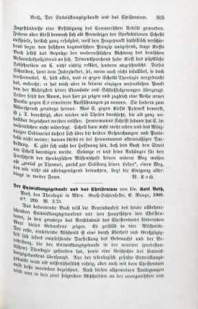 305-306 [Rezension] Beth, Karl, Der Entwicklungsgedanke und das Christentum