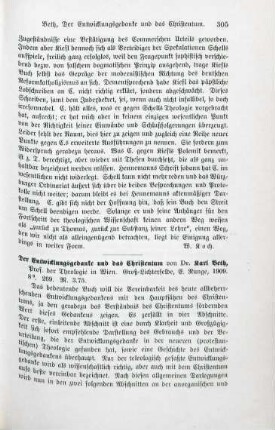 305-306 [Rezension] Beth, Karl, Der Entwicklungsgedanke und das Christentum