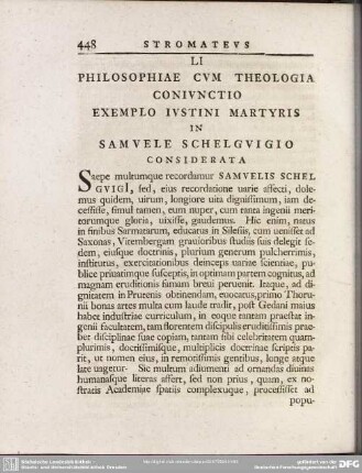 LI Philosophiae Cum Theologia Coniunctio Exemplo Iustini Martyris In Samuele Schelguigio Considerata