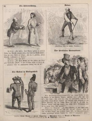 "Die Ueberraschung" "Rebus" "Der Rekrut in Verlegenheit" "Der speculative Auswanderer"