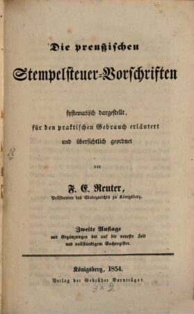 Die preussischen Stempelsteuer-Vorschriften