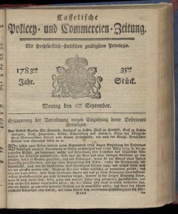 35tes Stueck, Montag den 1ten September. 1783