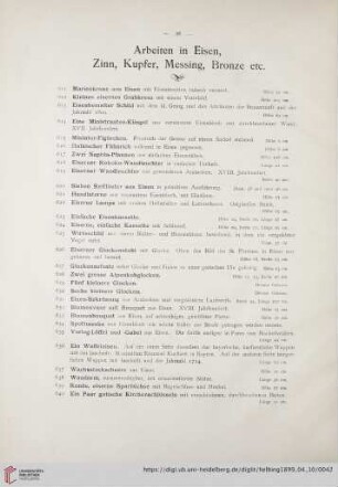 Arbeiten in Eisen, Zinn, Kupfer, Messing, Bronze etc (Nr, 611-705)