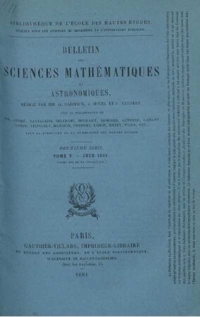 Tome V. - Juin 1881.