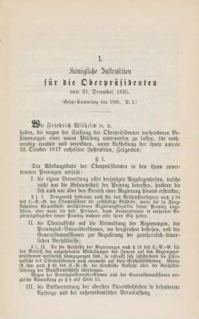 I. Königliche Instruktion für die Oberpräsidenten vom 31. December 1825.