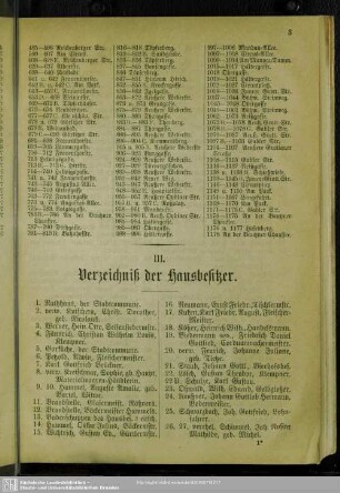 III. Verzeichniß der Hausbesitzer