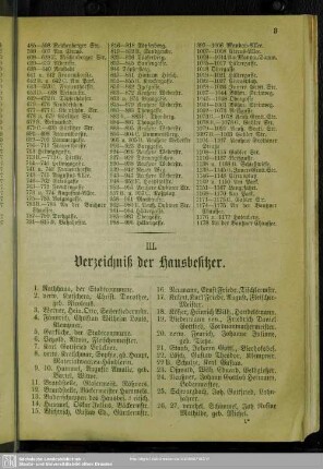 III. Verzeichniß der Hausbesitzer