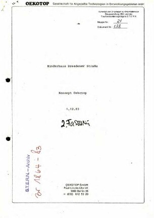 Planungskonzept: Kinderhaus Dresdener               Straße (2. Fassung)