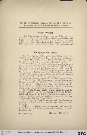 Verkaufs-Ordung/ Bedingungen der Auction