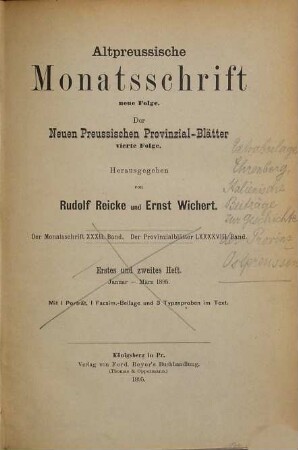 Altpreußische Monatsschrift. [32, a]. Beil.