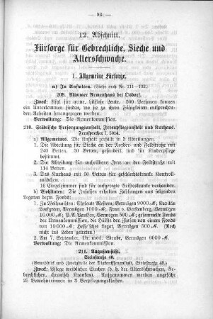 12. Abschnitt. Fürsorge für Gebrechliche, Sieche und Altersschwache.