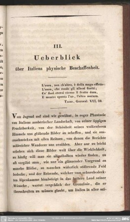 III. Ueberblick über Italiens physische Beschaffenheit