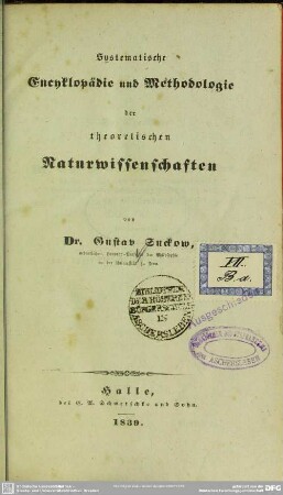 Systematische Encyklopädie und Methodologie der theoretischen Naturwissenschaften