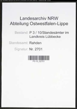 Sterberegister Standesamt Rahden