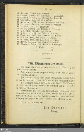 VIII. Wiederbeginn der Schule