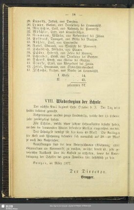 VIII. Wiederbeginn der Schule