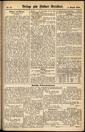 Zweite Ausgabe vom Samstag, den 07. August 1880.