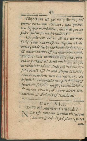 Cap. VIII. De Divisione virtutits moralis.