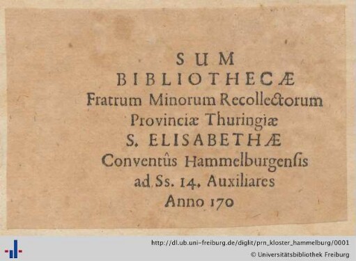 [Provenienz]: Franziskanerkloster Hammelburg